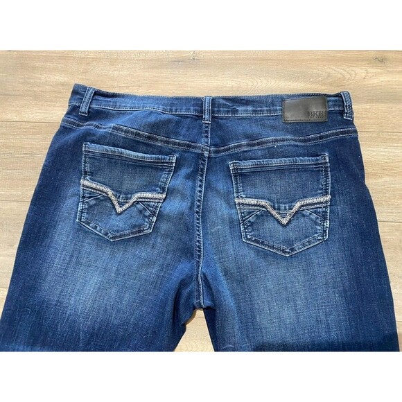 BKE Buckle Seth Mens 40X30 Thick Stitch Stretch Whiskered Blue Denim Jeans - Picture 8 of 9